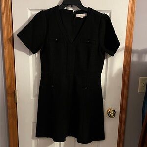 LOFT Black Short Sleeve Tweed Mini Dress